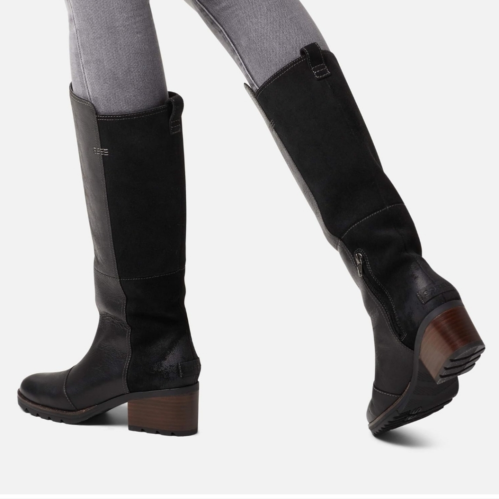 Sorel Cate Tall Black Leather And Suede Boots Size 10 fit like a 9